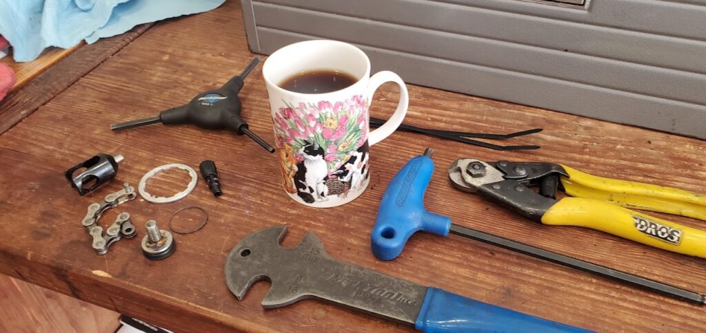 Bike Tools With Coffee Mug